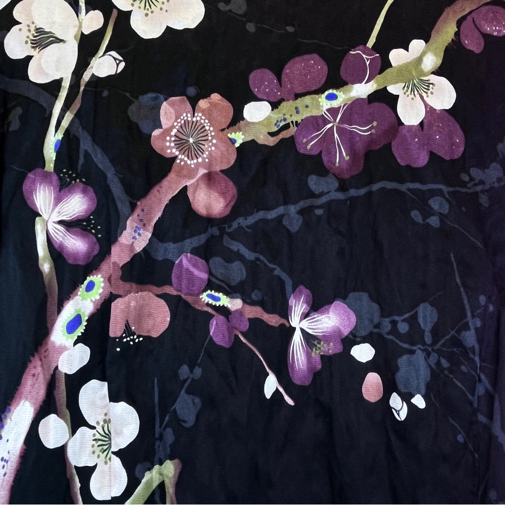 CITRON Santa Monica Floral Silk Cotton Topper Tunic Black Purple Floral Sz M/L - Picture 11 of 14